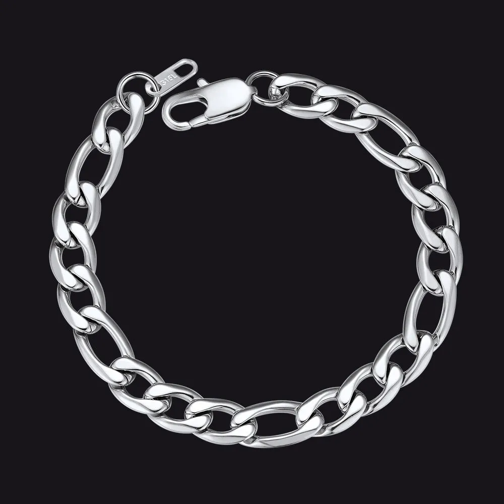 Figaro Cuban Link Chain Bracelet For Men, 6MM-13MM