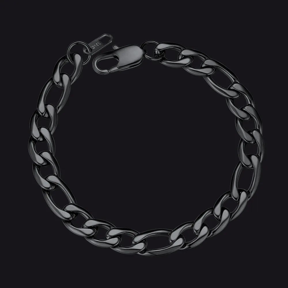 Figaro Cuban Link Chain Bracelet For Men, 6MM-13MM