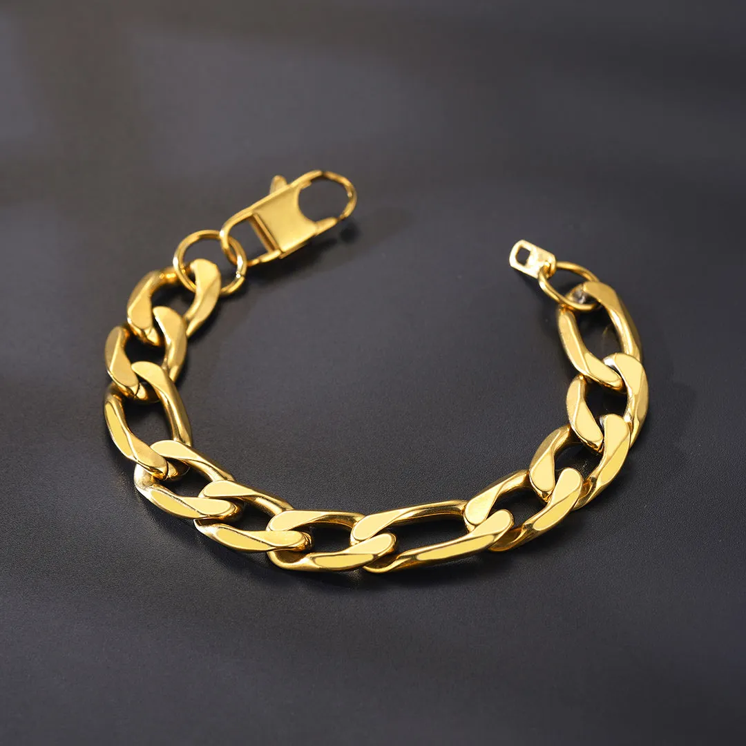 Figaro Cuban Link Chain Bracelet For Men, 6MM-13MM