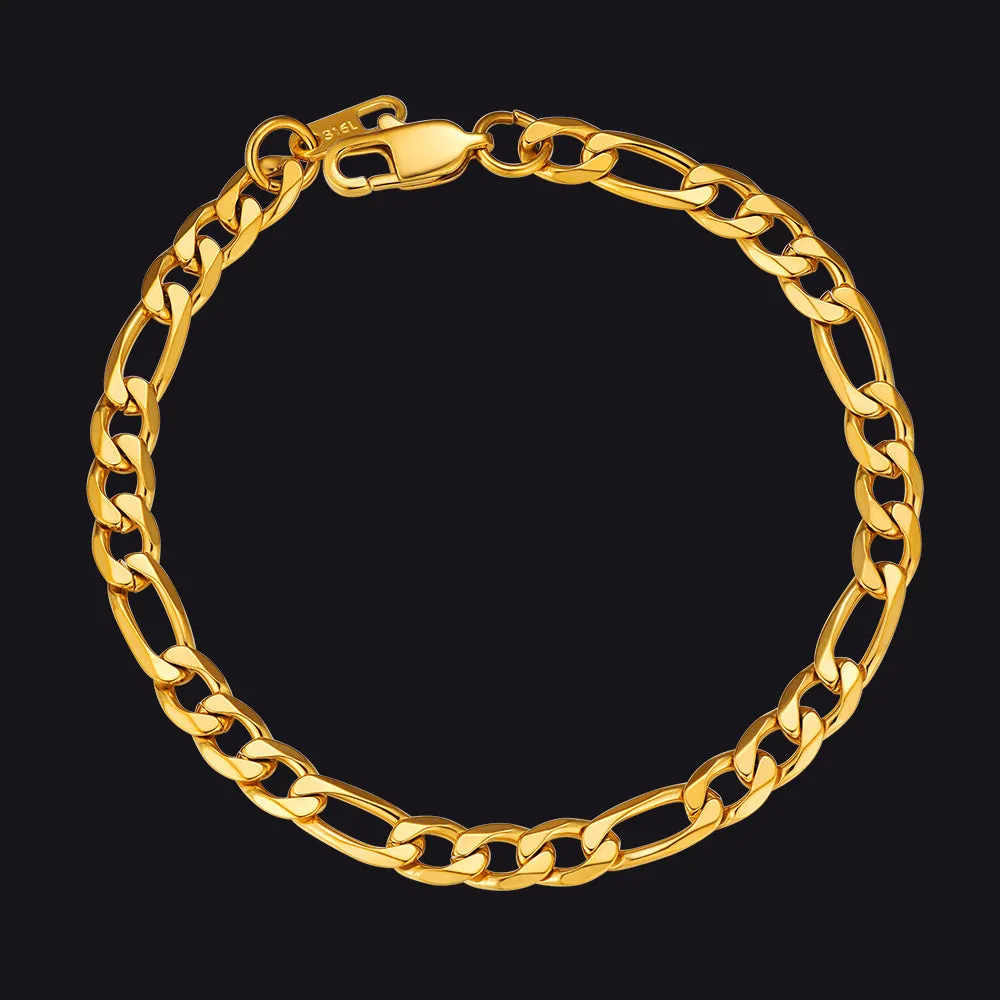 Figaro Cuban Link Chain Bracelet For Men, 6MM-13MM