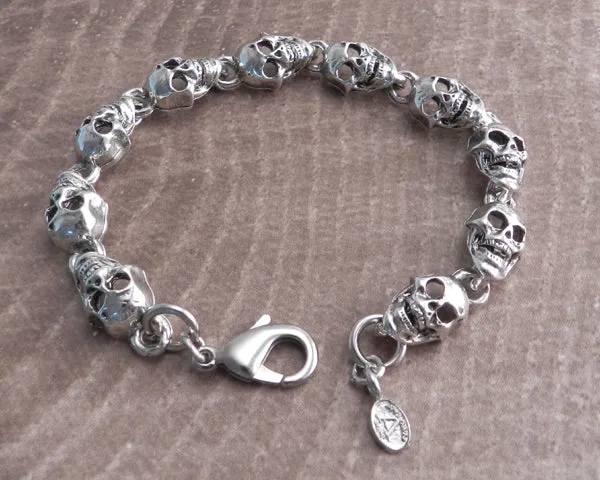 Flat Skull Pewter Bracelet Antique Silver