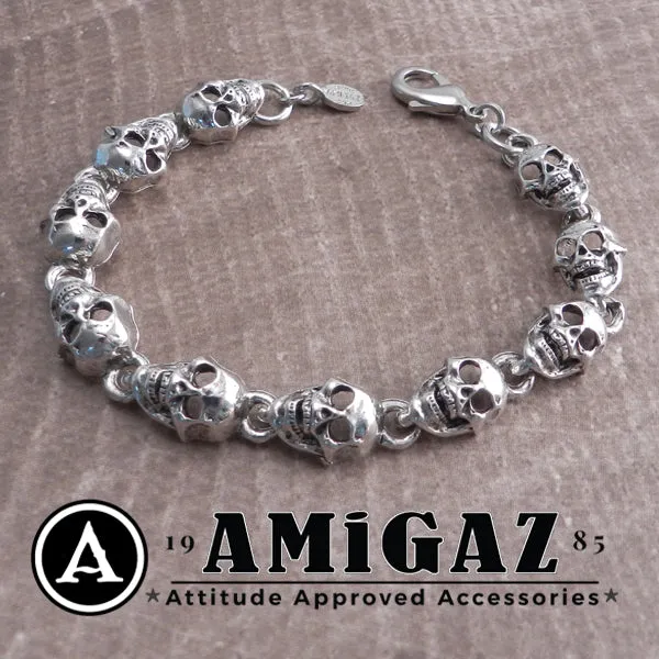 Flat Skull Pewter Bracelet Antique Silver