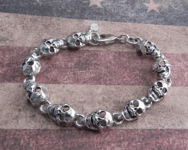 Flat Skull Pewter Bracelet Antique Silver