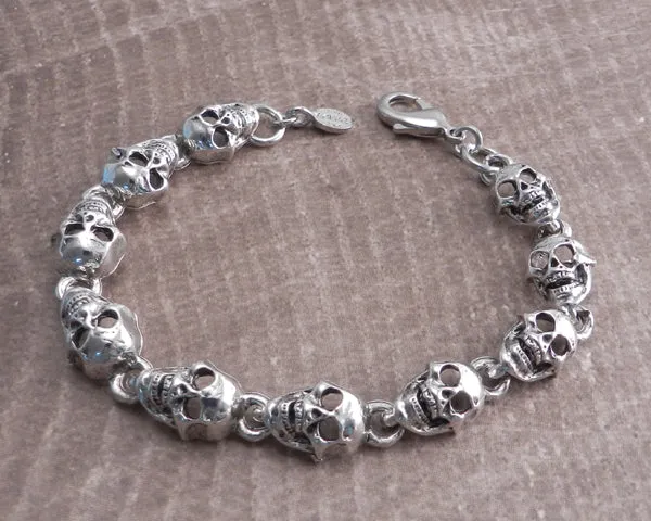 Flat Skull Pewter Bracelet Antique Silver