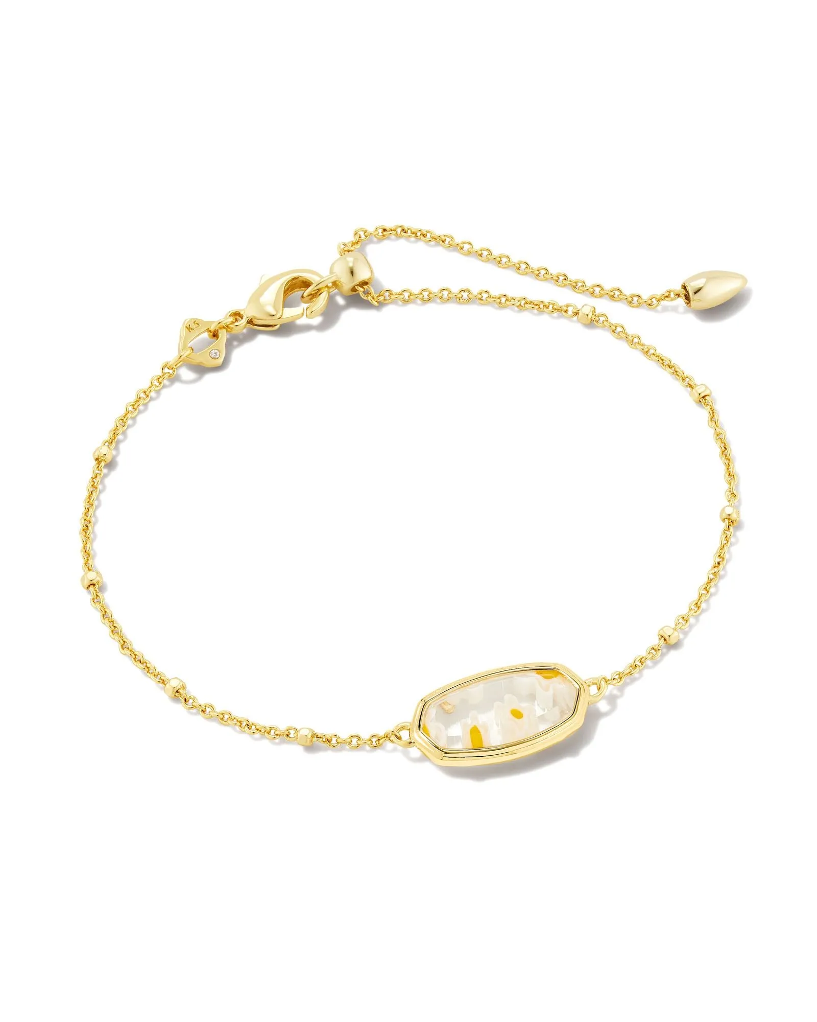 Framed Elaina Delicate Chain Bracelet In Gold - White Mosaic Glass