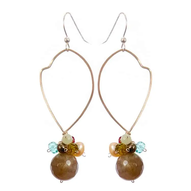 Fun Labradorite and Gems Leaf Earrings