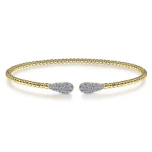 Gabriel 14K Bujukan Bead Cuff Bracelet with 0.31 ct Diamond Pave Teardrops, Available in White, Rose and Yellow Gold