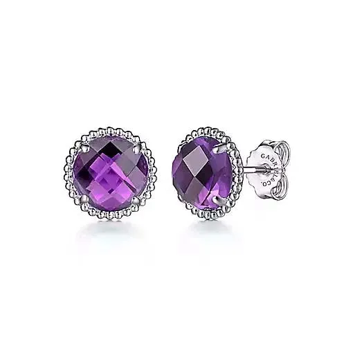 Gabriel & Co. Amethyst Bujukan Stud Earrings in Sterling Silver