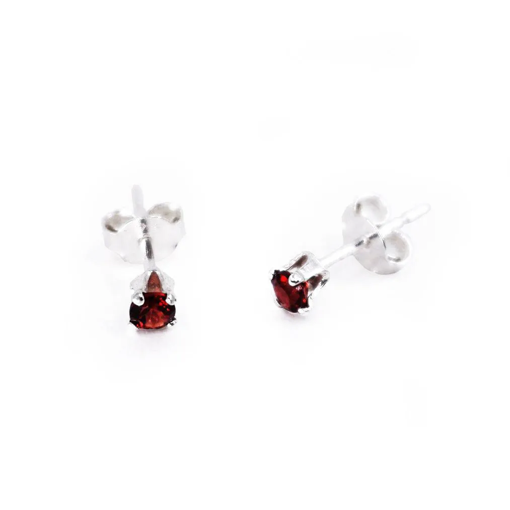 Genuine Garnet Sterling Silver Post Earrings