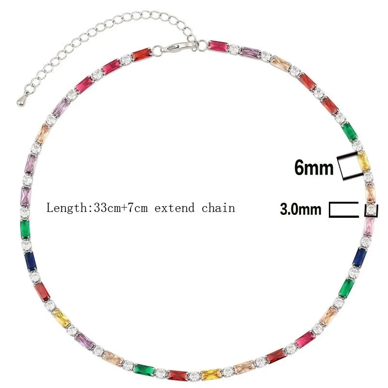 Glam Fashion Rainbow Zircon Embellished Choker Necklaces