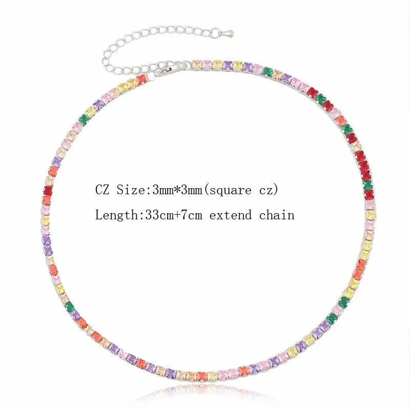 Glam Fashion Rainbow Zircon Embellished Choker Necklaces