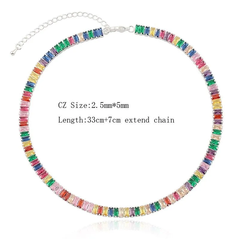 Glam Fashion Rainbow Zircon Embellished Choker Necklaces