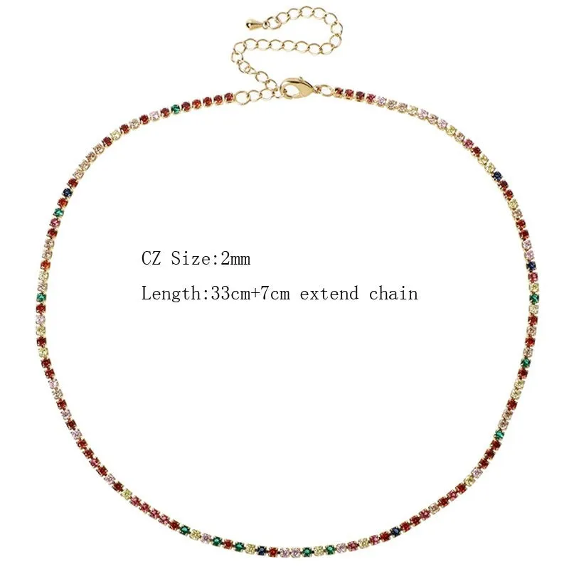 Glam Fashion Rainbow Zircon Embellished Choker Necklaces