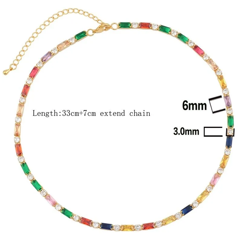 Glam Fashion Rainbow Zircon Embellished Choker Necklaces