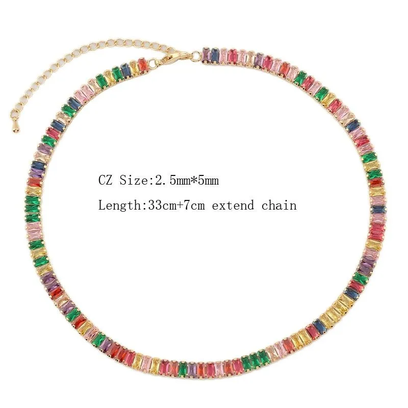 Glam Fashion Rainbow Zircon Embellished Choker Necklaces