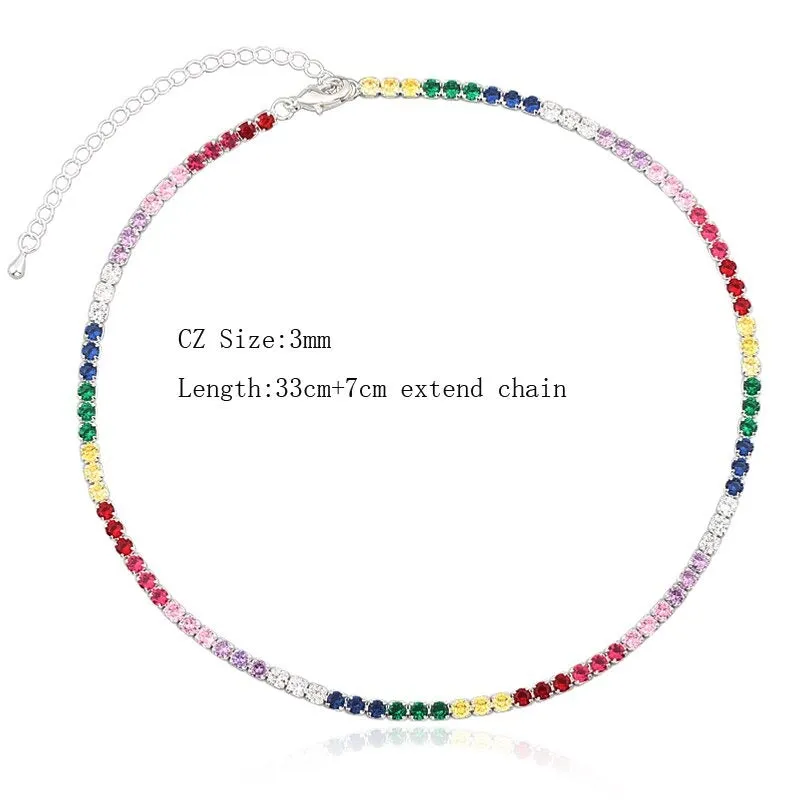 Glam Fashion Rainbow Zircon Embellished Choker Necklaces