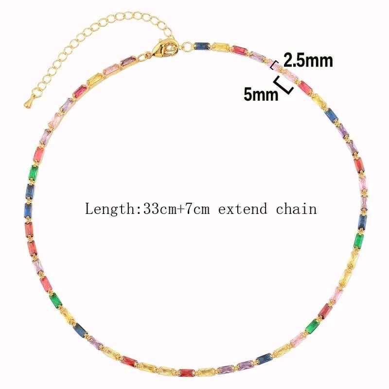 Glam Fashion Rainbow Zircon Embellished Choker Necklaces