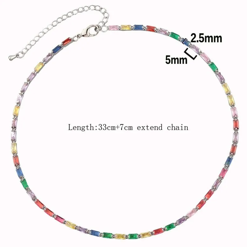 Glam Fashion Rainbow Zircon Embellished Choker Necklaces