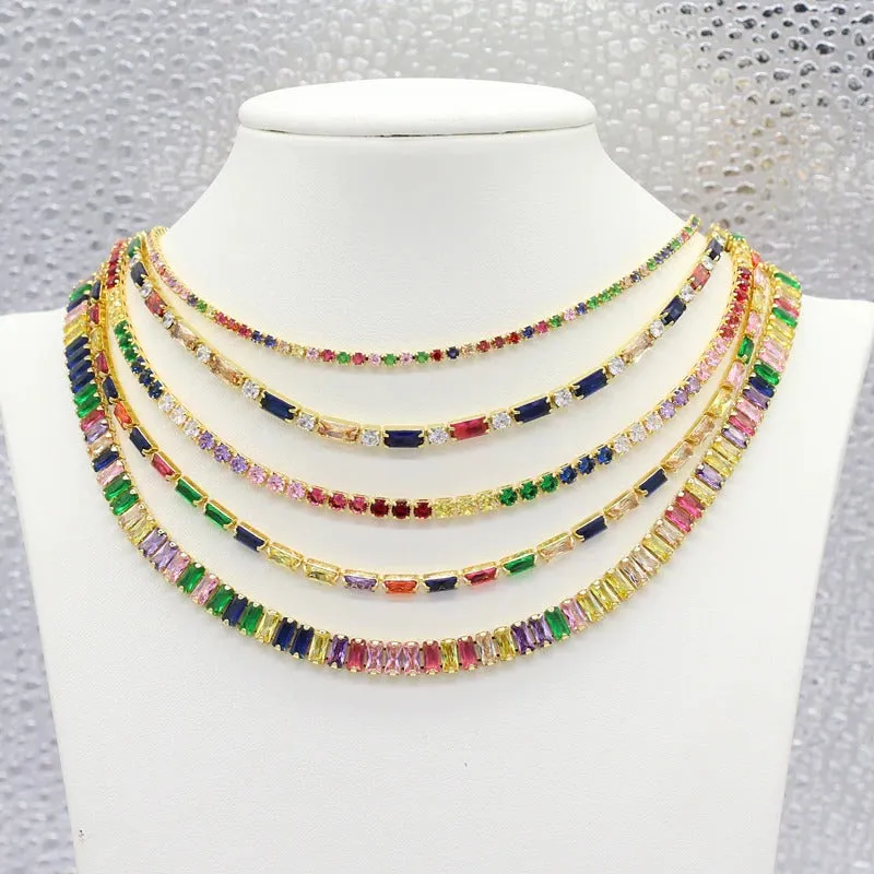 Glam Fashion Rainbow Zircon Embellished Choker Necklaces