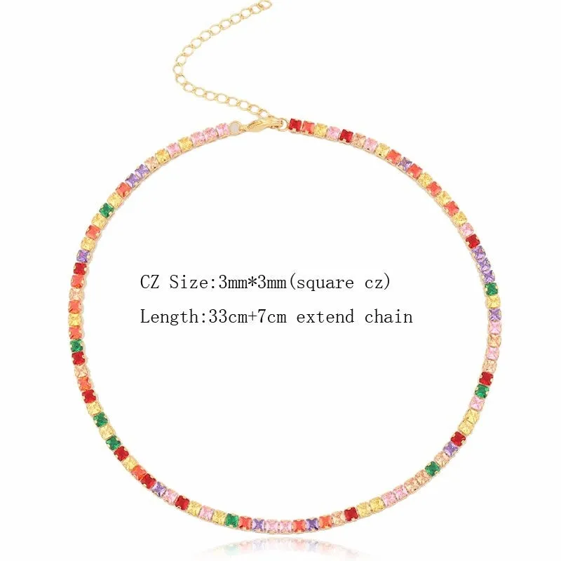 Glam Fashion Rainbow Zircon Embellished Choker Necklaces