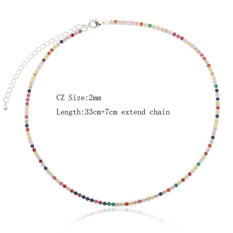 Glam Fashion Rainbow Zircon Embellished Choker Necklaces