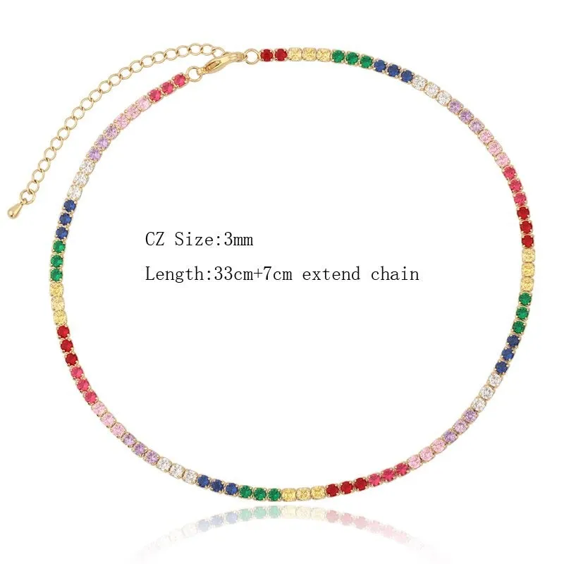 Glam Fashion Rainbow Zircon Embellished Choker Necklaces