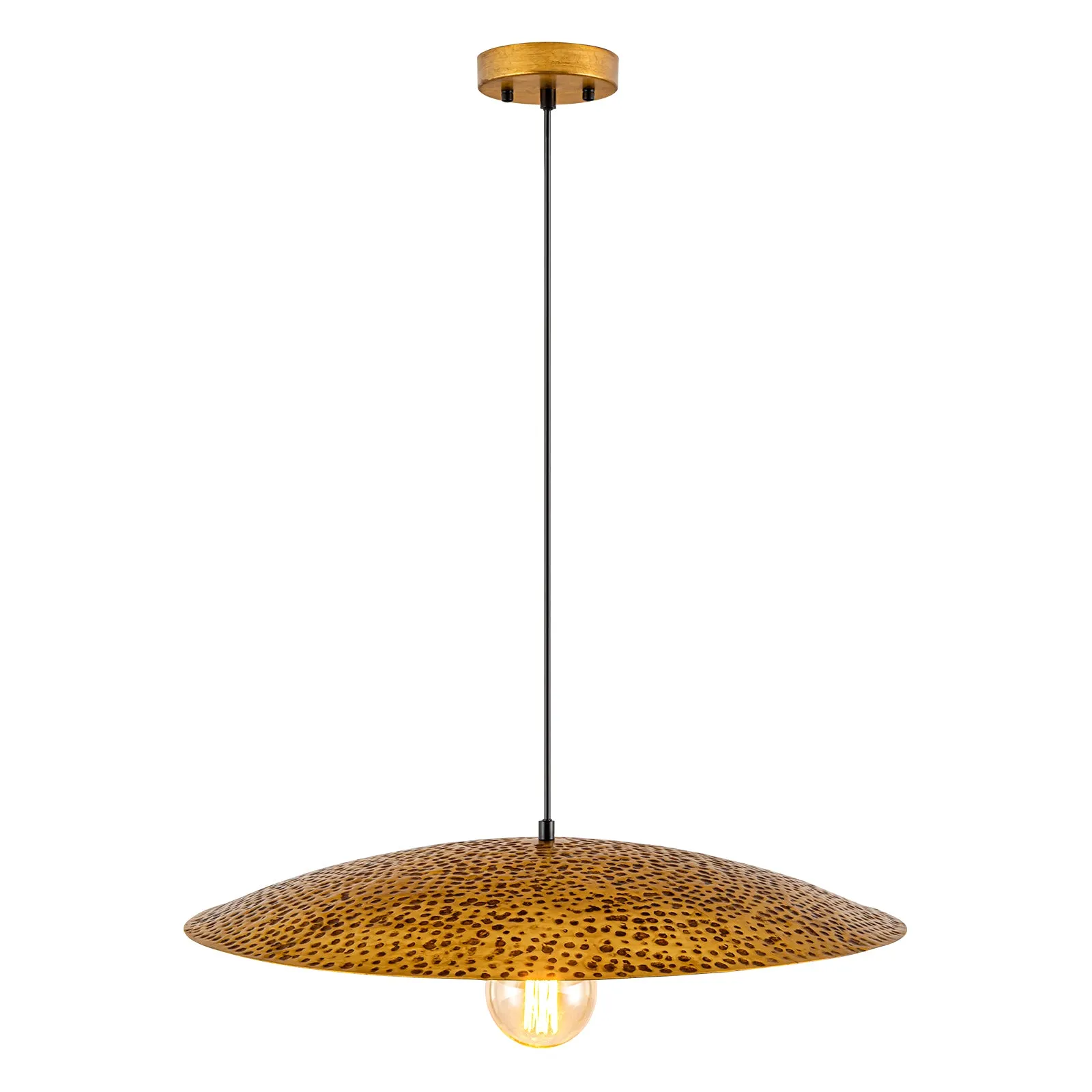 Glowlings 1-Light 24"Wide Large Retro Hammered Textured Gold Dome Pendant Light Kitchen Island