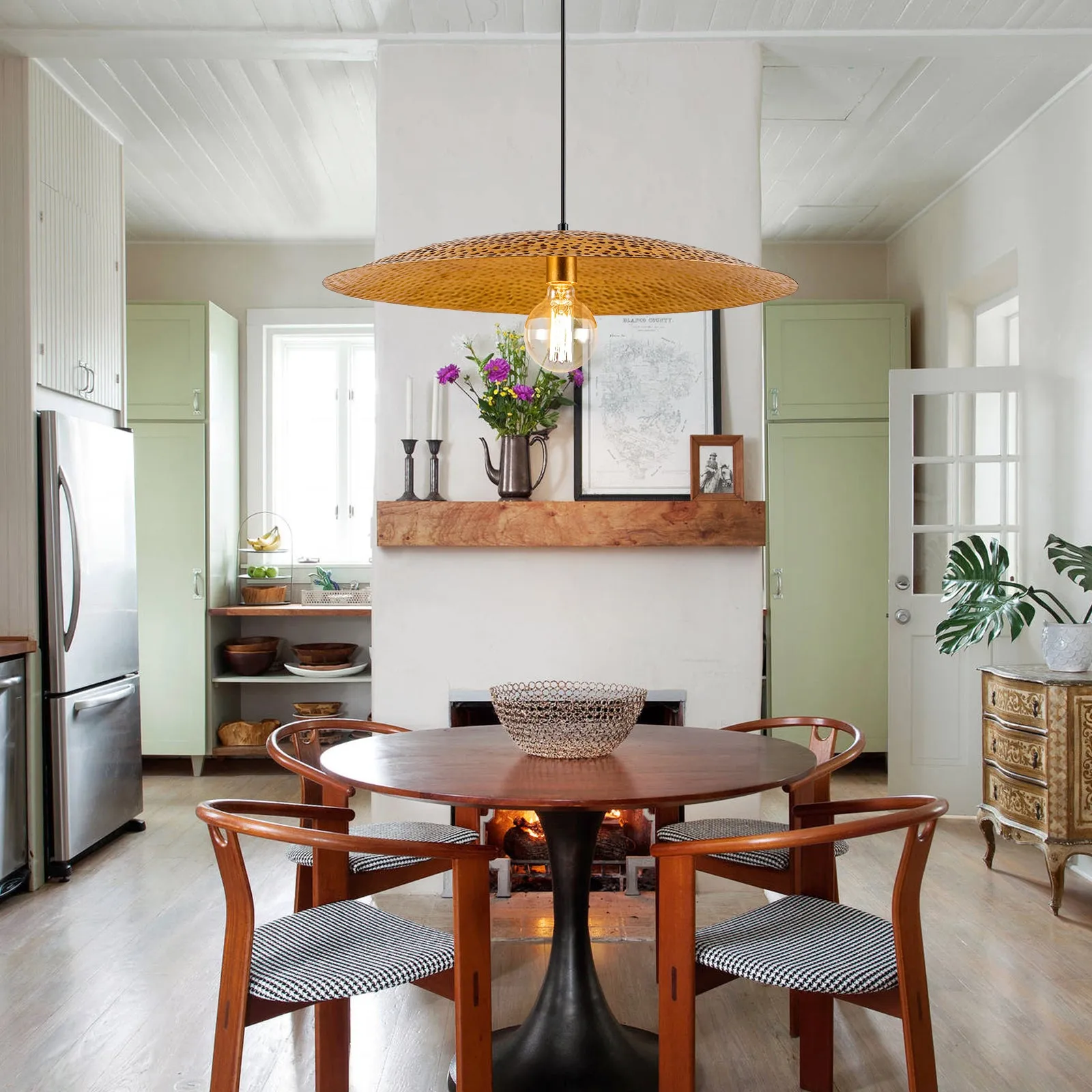 Glowlings 1-Light 24"Wide Large Retro Hammered Textured Gold Dome Pendant Light Kitchen Island