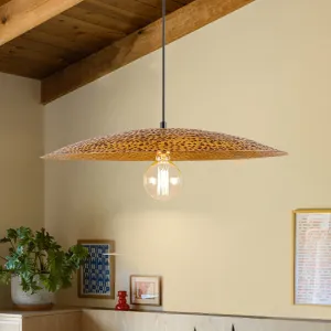 Glowlings 1-Light 24"Wide Large Retro Hammered Textured Gold Dome Pendant Light Kitchen Island