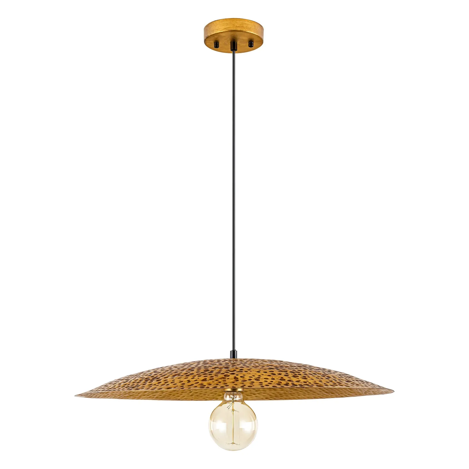 Glowlings 1-Light 24"Wide Large Retro Hammered Textured Gold Dome Pendant Light Kitchen Island