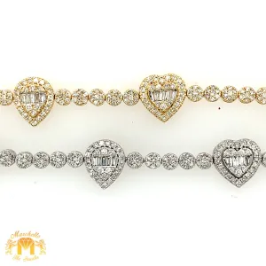 Gold and Diamond 10.4x3.5mm Tennis Bracelet with Hearts and Tear Drops with baguette and round diamonds  (pick gold color)