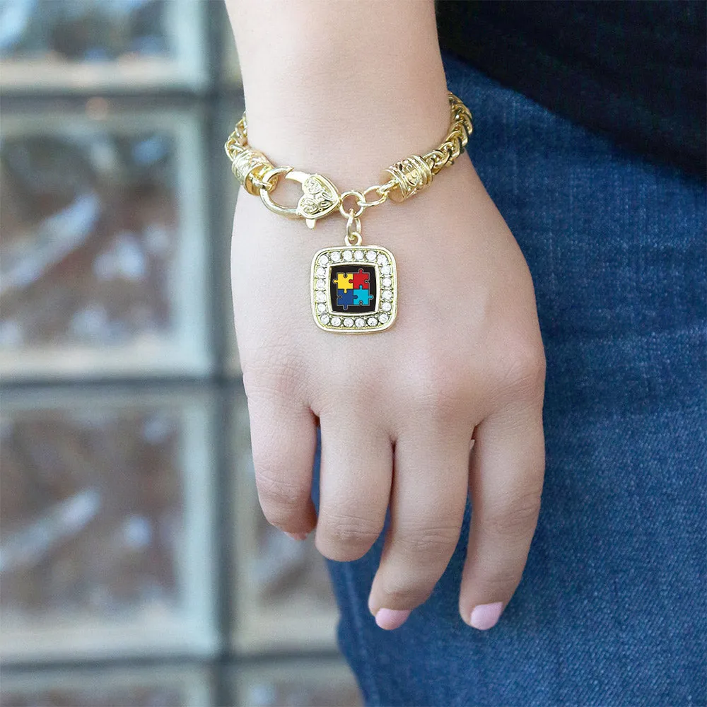 Gold Autism Awareness Jigsaw Square Charm Braided Bracelet