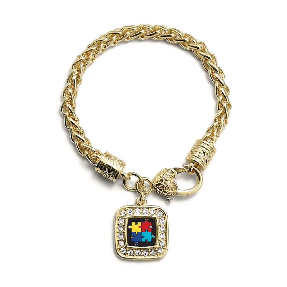 Gold Autism Awareness Jigsaw Square Charm Braided Bracelet