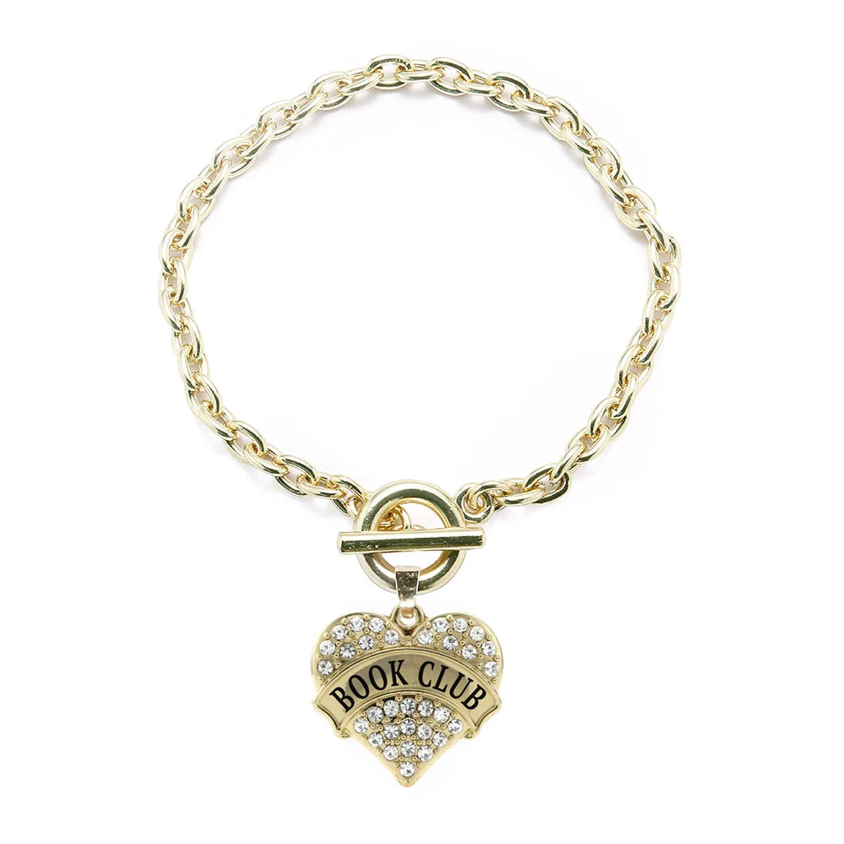 Gold Book Club Pave Heart Charm Toggle Bracelet