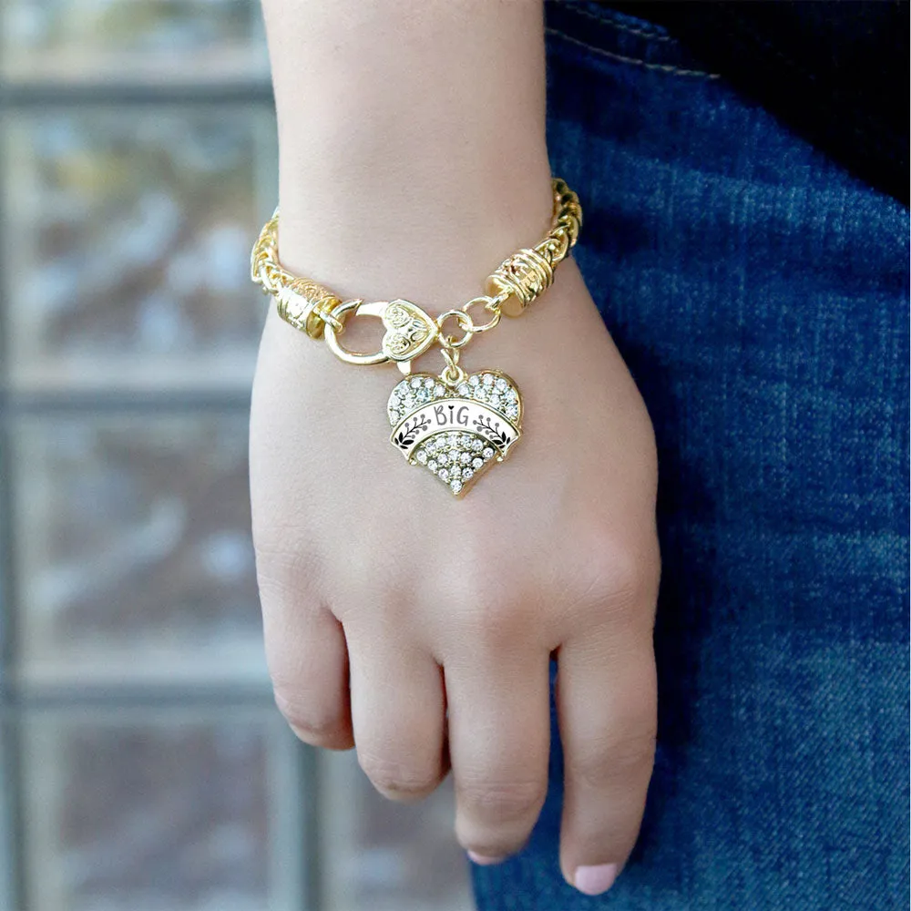 Gold Gray and Black Big Pave Heart Charm Braided Bracelet