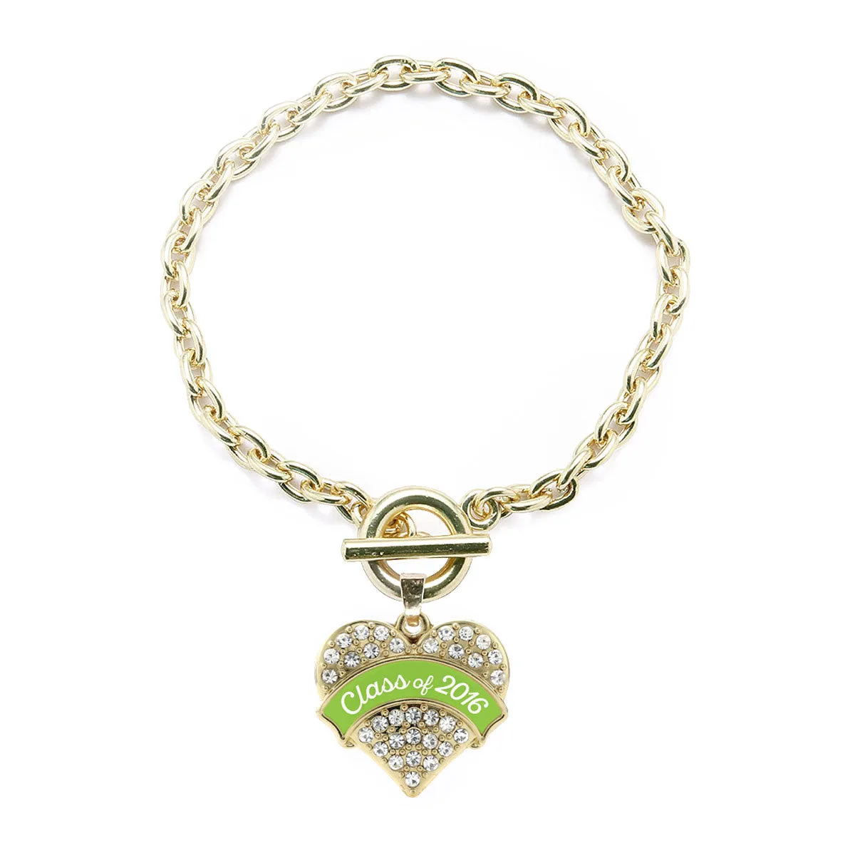 Gold Lime Green Class of 2016 Pave Heart Charm Toggle Bracelet