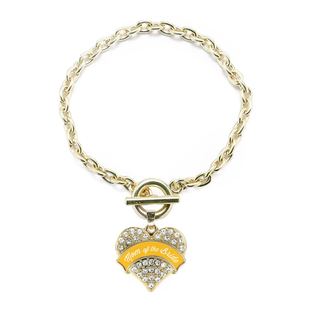 Gold Marigold Mom of the Bride Pave Heart Charm Toggle Bracelet