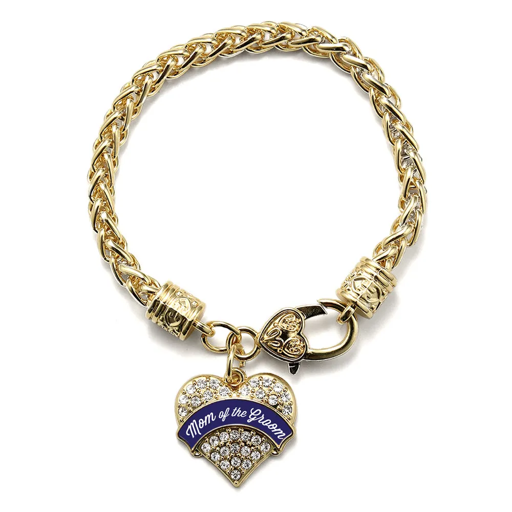 Gold Navy Blue Mom of the Groom Pave Heart Charm Braided Bracelet