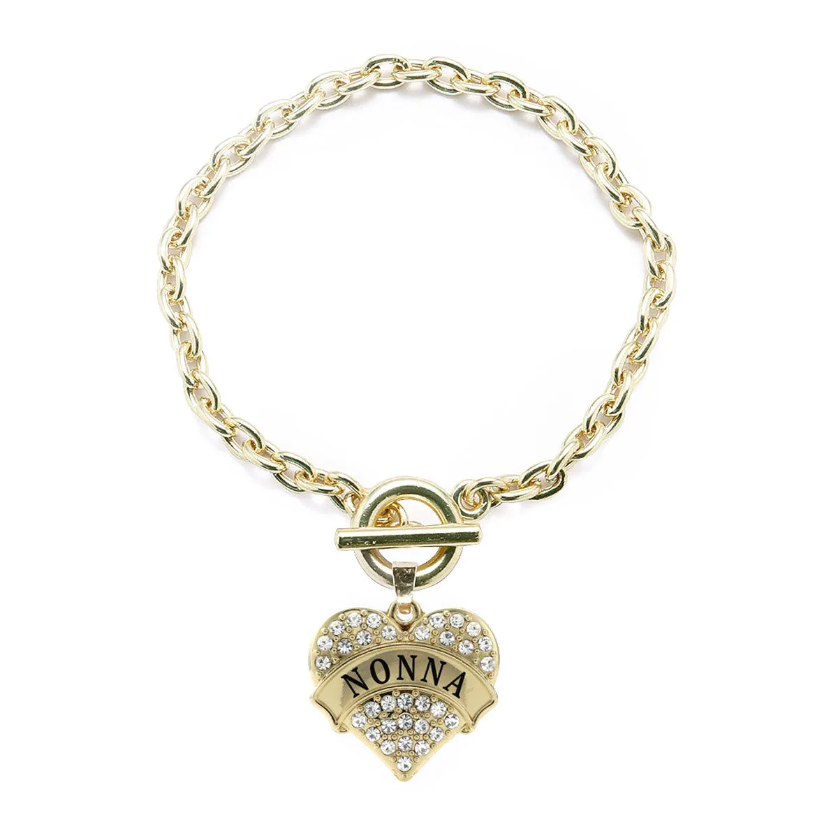 Gold Nonna Pave Heart Charm Toggle Bracelet