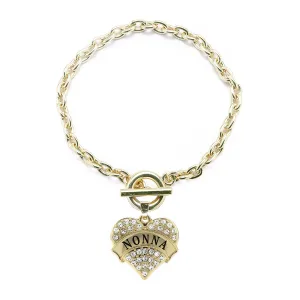 Gold Nonna Pave Heart Charm Toggle Bracelet