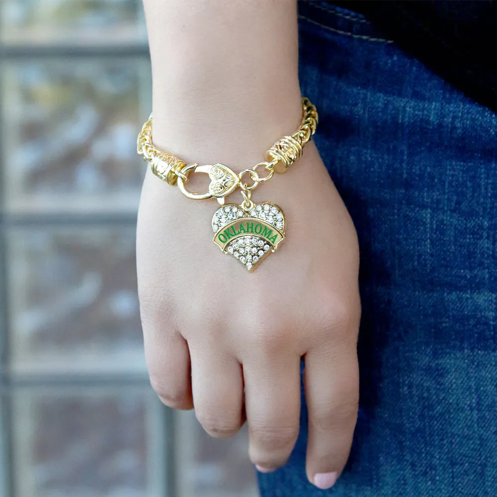 Gold Oklahoma Pave Heart Charm Braided Bracelet