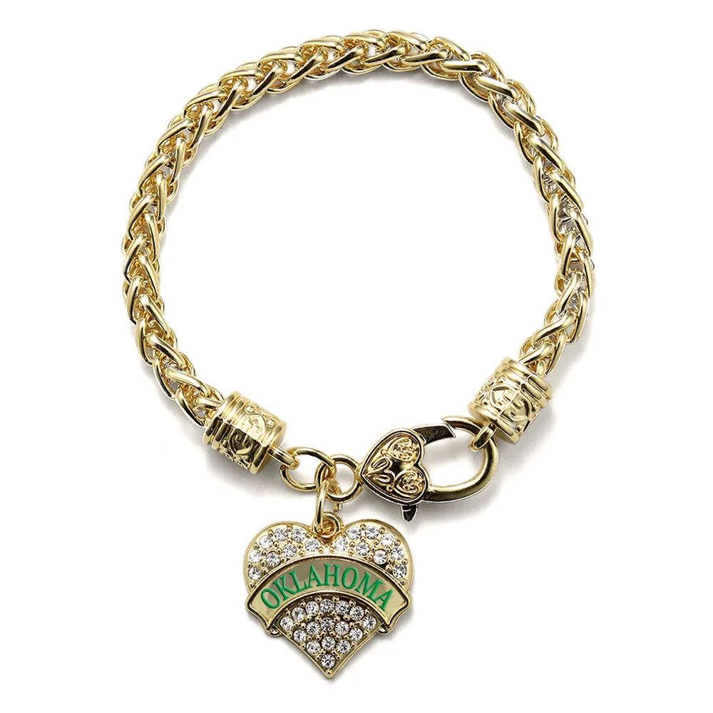 Gold Oklahoma Pave Heart Charm Braided Bracelet