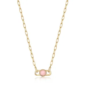 Gold Orb Rose Quartz Link Necklace