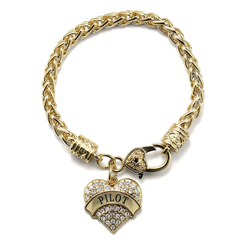 Gold Pilot Pave Heart Charm Braided Bracelet