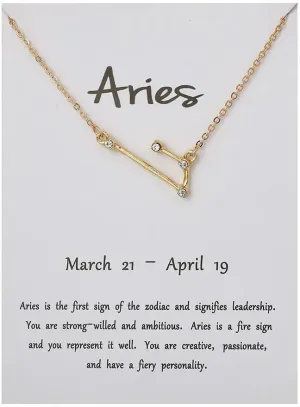 Gold Plated Aries Constellation Necklace Aries Zodiac Astrology Card Necklace Zircon Alloy Necklace