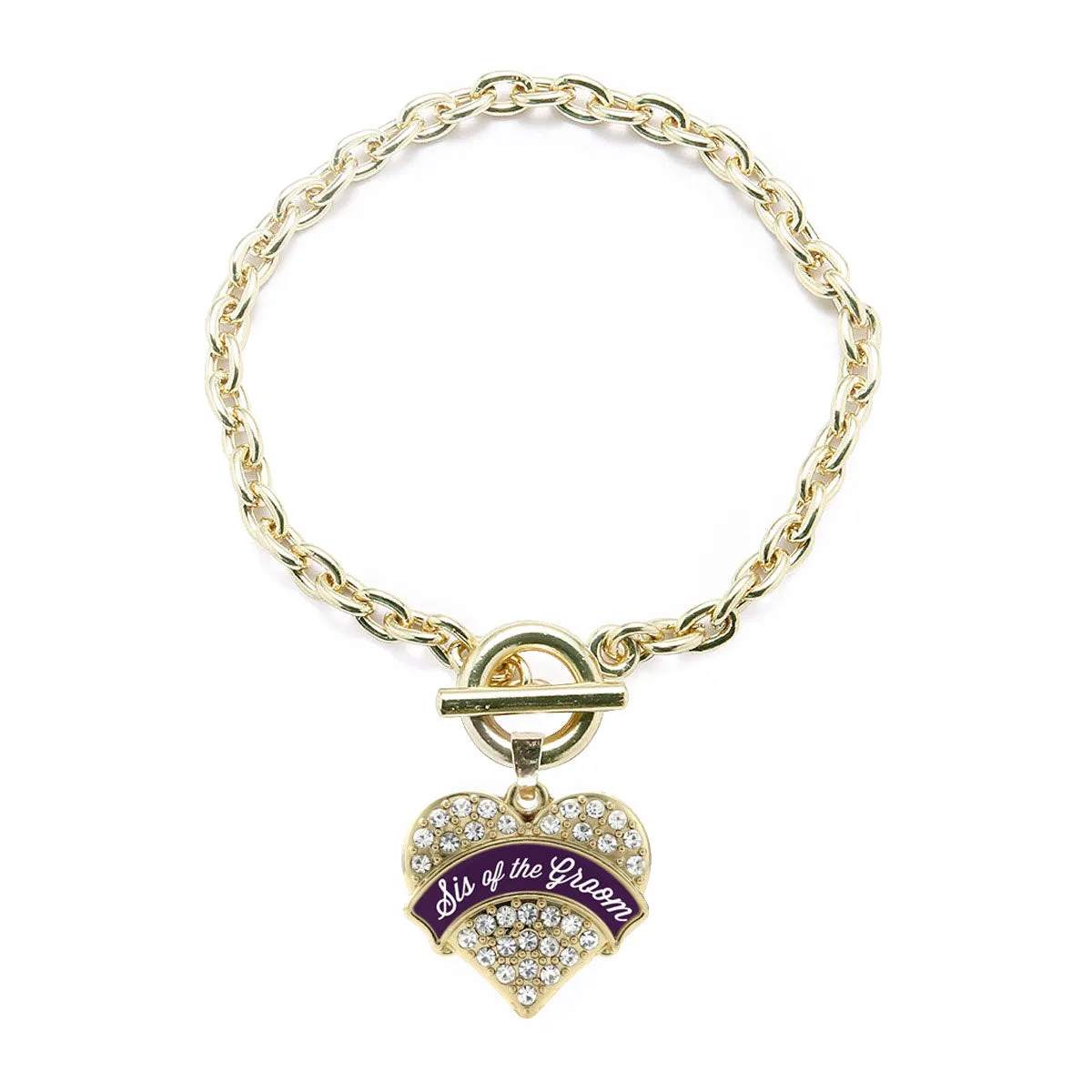 Gold Plum Sis of Groom Pave Heart Charm Toggle Bracelet