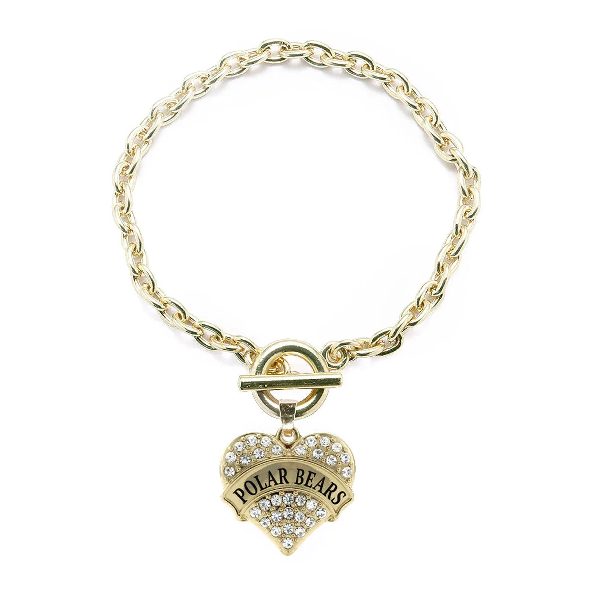 Gold Polar-Bears Pave Heart Charm Toggle Bracelet