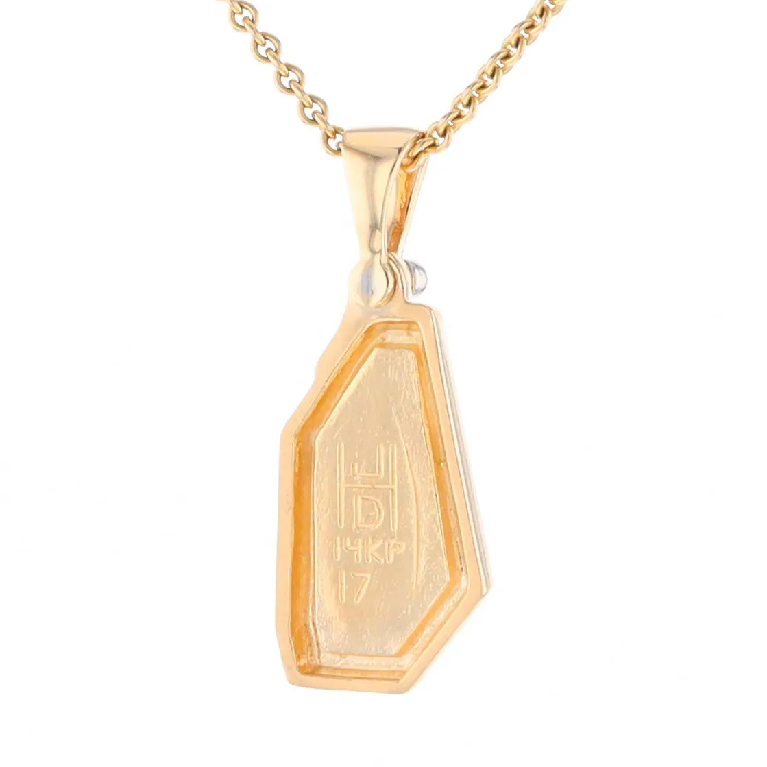 Gold Quartz Necklace .02ct Diamond Geometric Inlaid Design Pendant