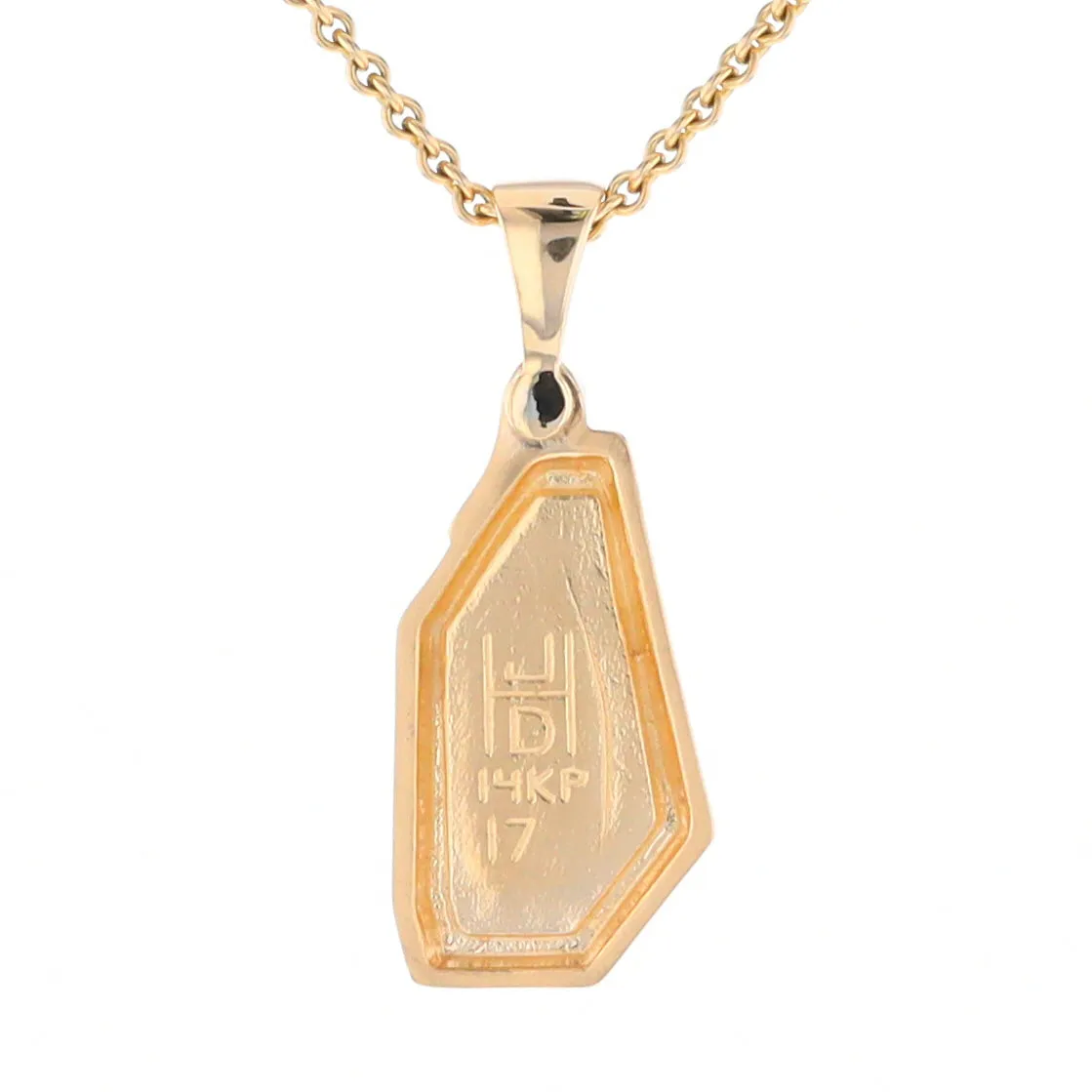 Gold Quartz Necklace .02ct Diamond Geometric Inlaid Design Pendant