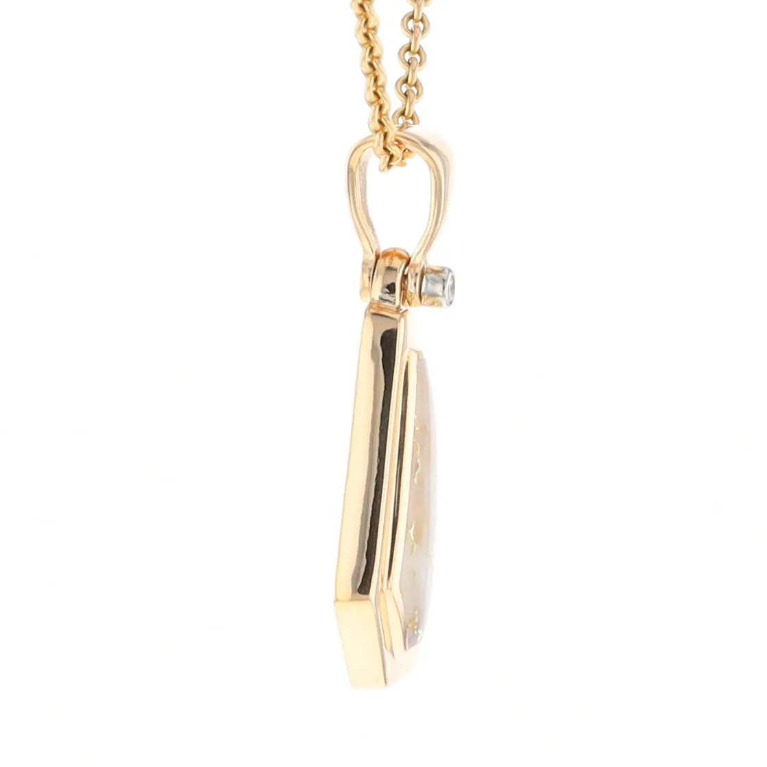 Gold Quartz Necklace .02ct Diamond Geometric Inlaid Design Pendant